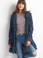 Gap Women Denim Faux Fur Parka - Medium Indigo