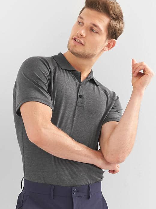 Gap Women Breathe Pique Polo - Charcoal Gray