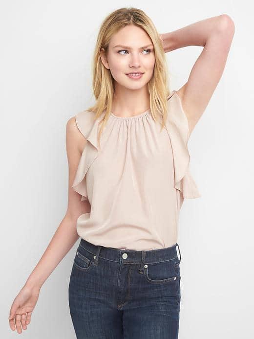 Gap Women Shirred Ruffle Top - Dull Rose