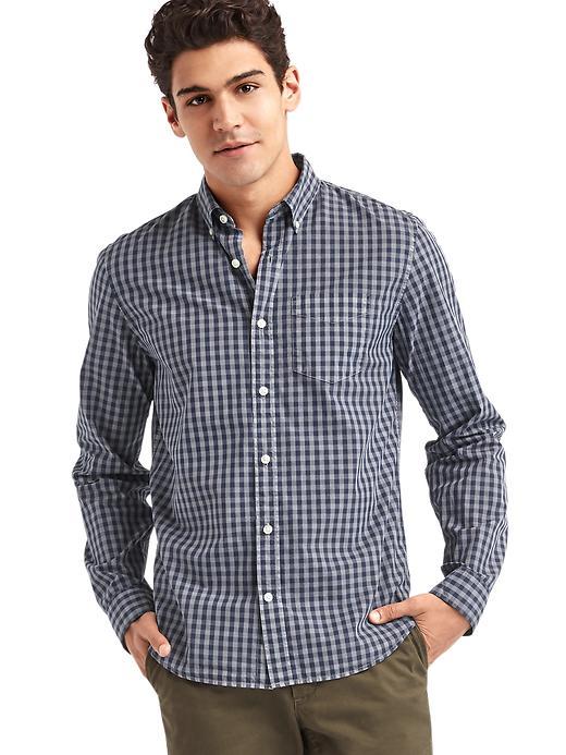 Gap Men True Wash Gingham Standard Fit Shirt - Blue Slate