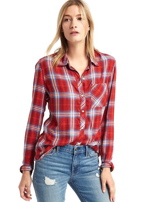 Gap Women Soft Flannel Plaid Shirt - Red Plaid