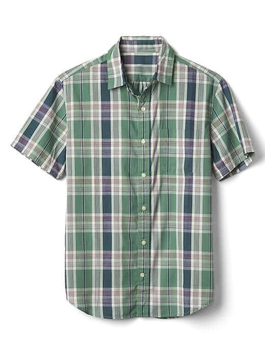 Gap Men Madras Plaid Short Sleeve Short - Green Plaid