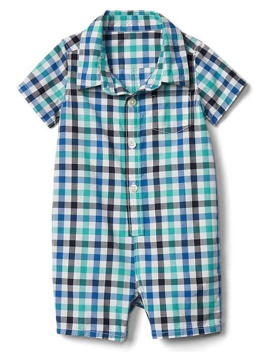 Gap Plaid Short Sleeve Shorty One Piece - Egyptian Turquoise