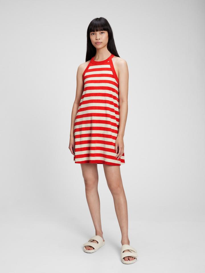 Towel Terry Stripe Halter Dress