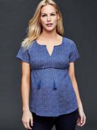 Gap Ikat Split Neck Tassel Top - Blue Chevron