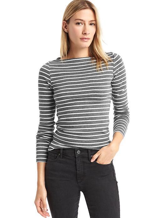 Gap Women Modern Stripe Boatneck Tee - Dark Grey Stripe
