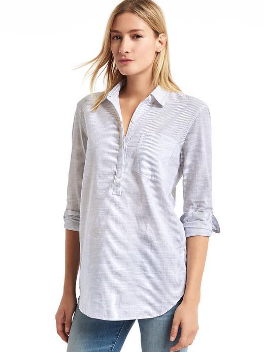 Gap Women Fitted Boyfriend Stripe Popover - Blue Stripe