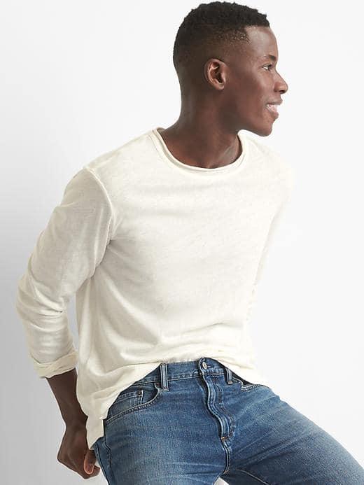 Gap Women Linen Cotton Long Sleeve Crewneck - New Off White