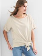 Gap Women Short Sleeve Tie Front Sweatshirt - Soft Ivory