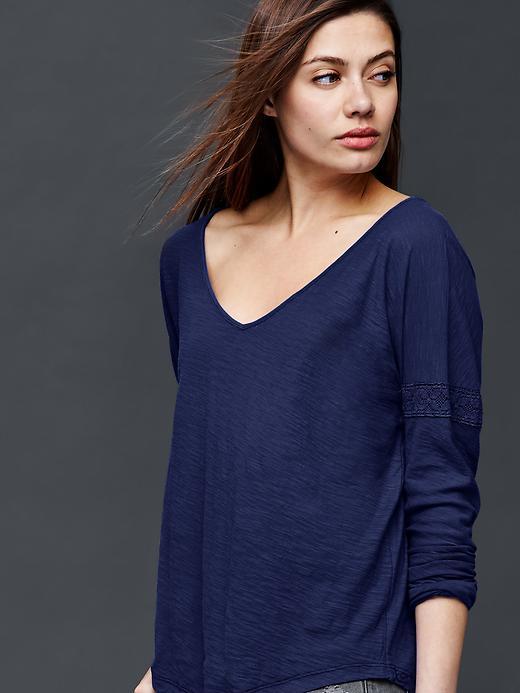 Gap Long Sleeve Lace Trim Top - True Indigo