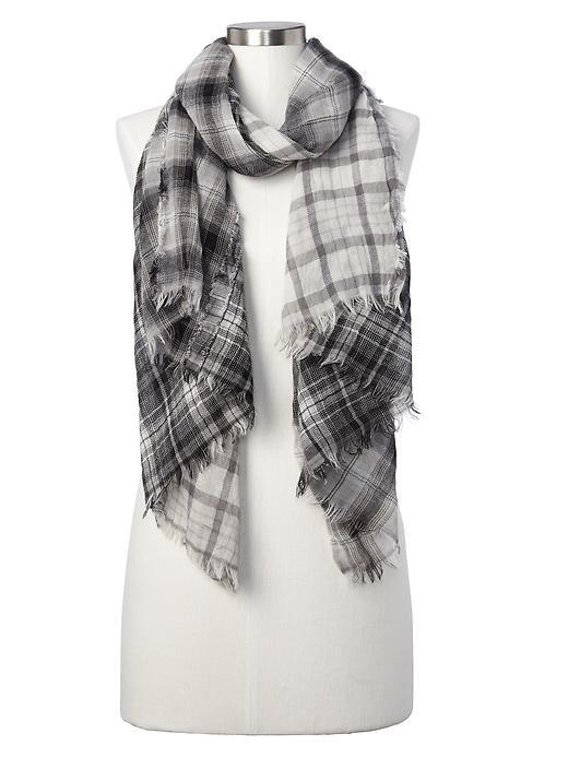 Gap Women Wool Plaid Scarf - Grey Plaid