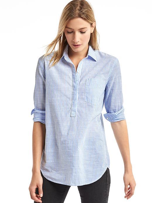 Gap Women Fitted Boyfriend Stripe Popover - Light Blue