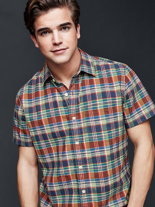 Gap Men Madras Plaid Standard Fit Shirt - Desert Cactus