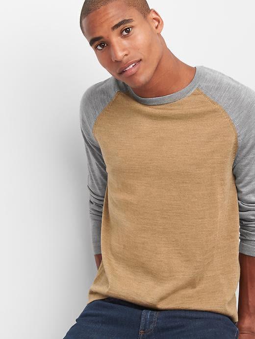 Gap Men Merino Wool Baseball Crewneck - Classic Camel