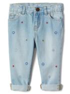 Gap Floral Embroidery Girlfriend Jeans - Light Wash