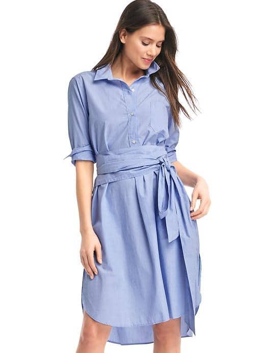 Gap Front Tie Midi Shirtdress - Blue