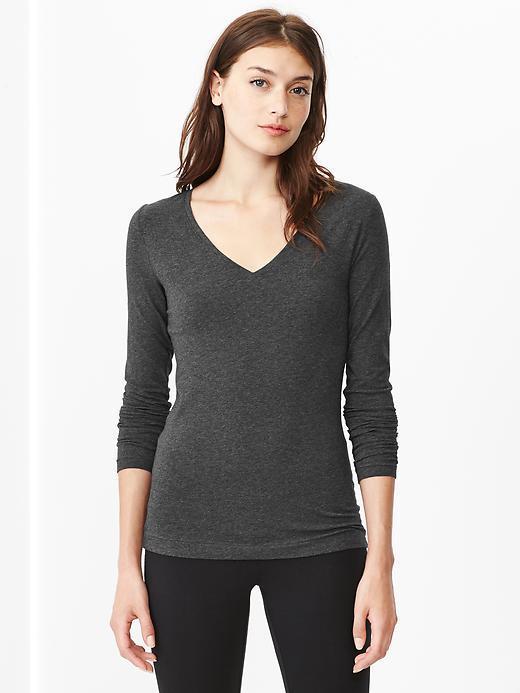 Gap Pure Body Long Sleeve V Neck Tee - Dark Charcoal Heather