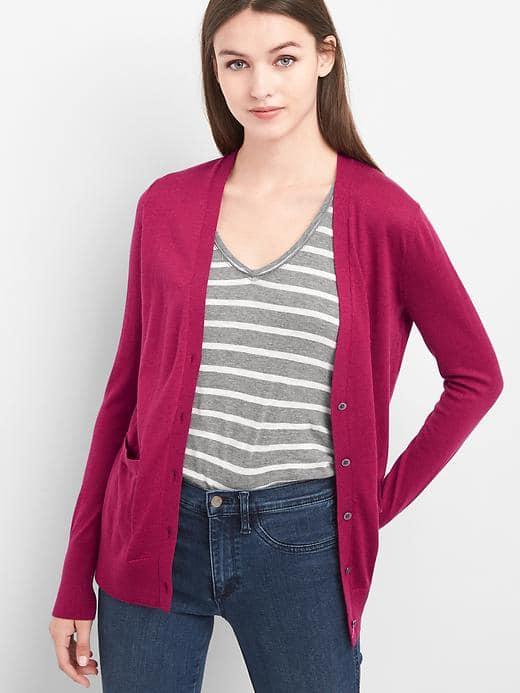 Gap Women Merino Wool V Neck Cardigan - Berry