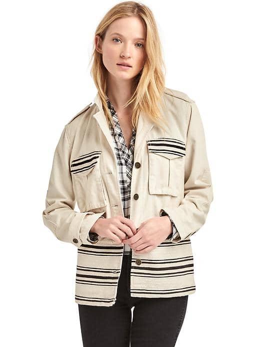 Gap Women Textured Stripe Utility Jacket - Ecru