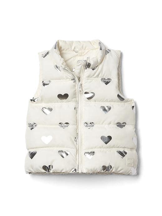 Gap Print Puffer Vest - Gray Heather/white