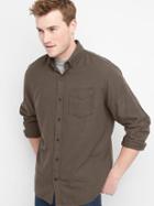 Gap Men Herringbone Button Down Standard Fit Shirt - New Brown