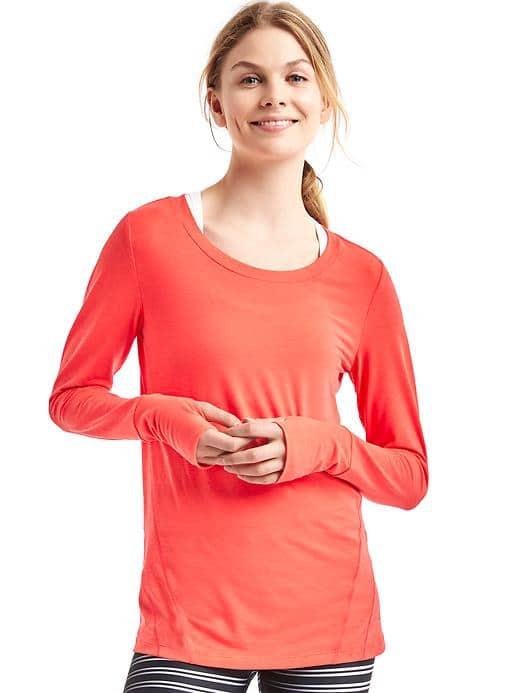 Gap Women Gapfit Breathe Long Sleeve Tee - Neon Coral Flame