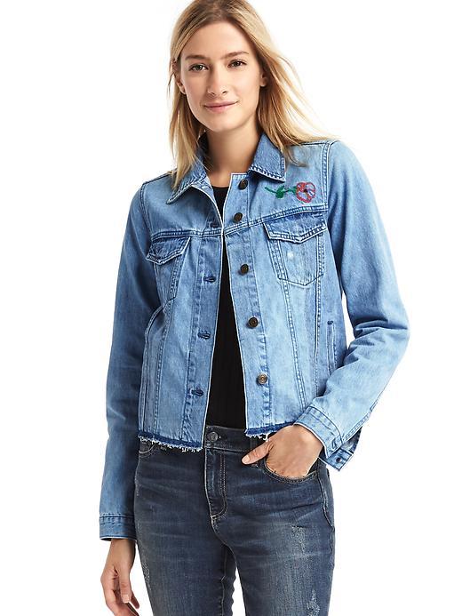Gap Women 1969 Icon Raw Hem Embroidered Denim Jacket - Denim