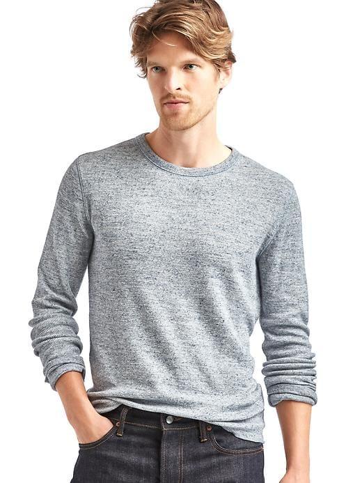 Gap Men Waffle Knit Crew Sweatshirt - Blue Heather