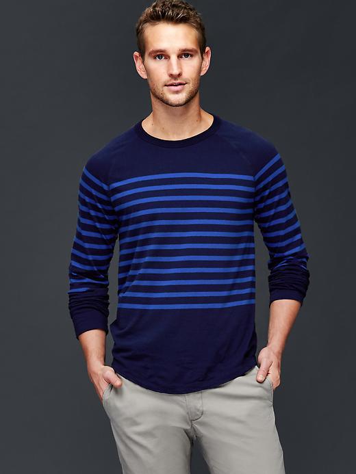 Gap Men Vintage Wash Stripe Long Sleeve T Shirt - Dark Night