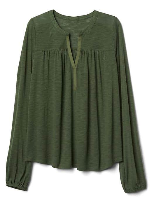Gap Women Drapey Split Neck Top - Jungle Green