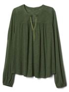 Gap Women Drapey Split Neck Top - Jungle Green