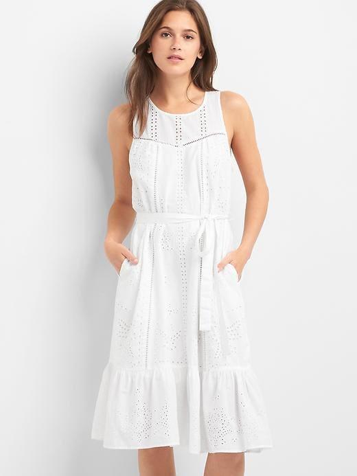 Gap Eyelet Sleeveless Tier Dress - White