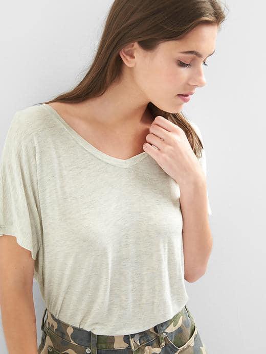 Gap Women Double V Neck Tee - Heather Grey