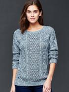 Gap Women Cable Knit Pullover Sweater - Marled Blue