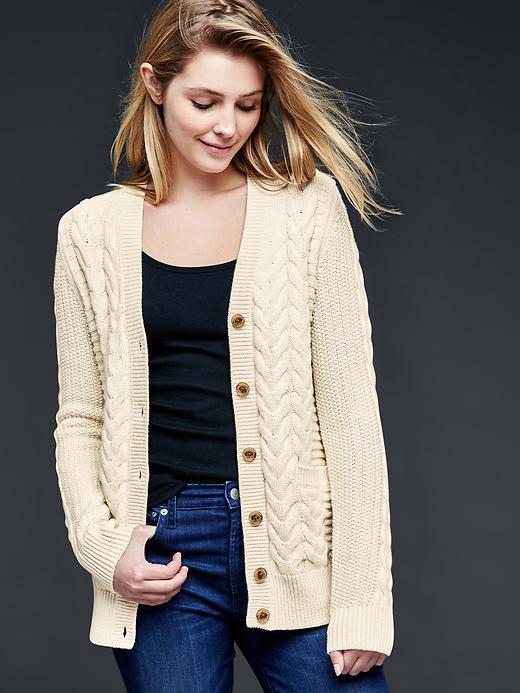 Gap Women Honeycomb Cable Knit Cardigan - Cream