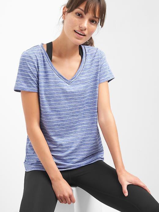 Gap Women Breathe Stripe V Neck Tee - Capital Blue