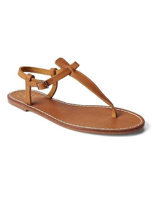 Gap T Strap Leather Sandals - Natural