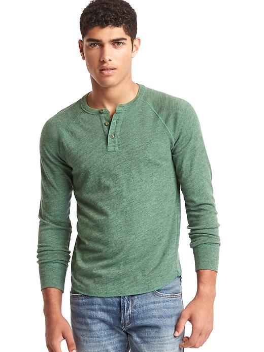 Gap Men Athletic Marled Henley - Green Heather