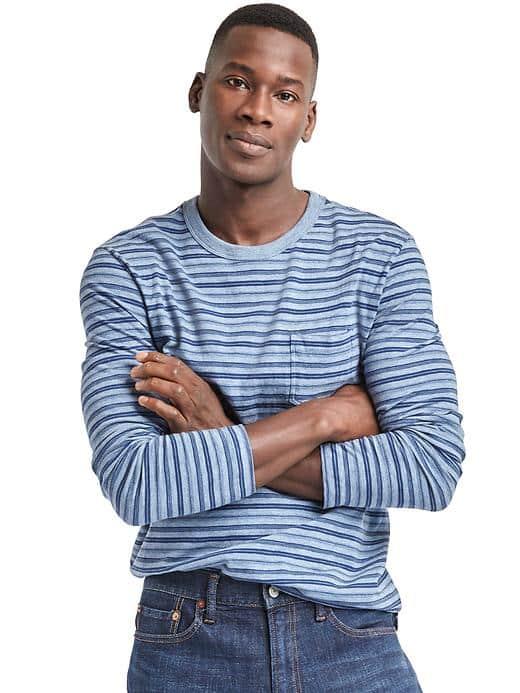 Gap Men Slub Jersey Stripe Long Sleeve Tee - Blue Stripe