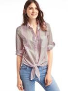 Gap Women Tie Front Print Shirt - Pink Plaid