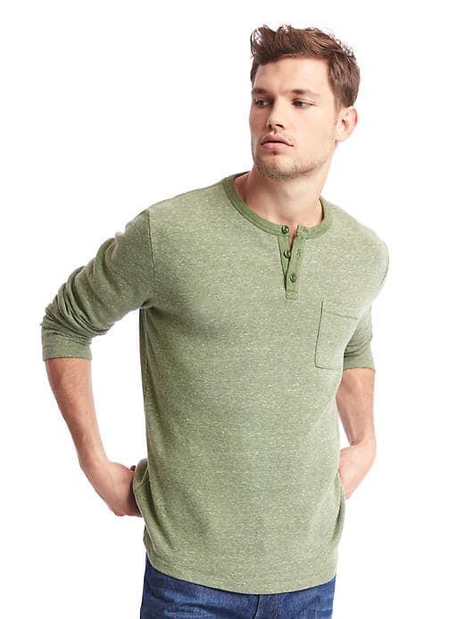 Gap Men Spacedye Long Sleeve Henley - Olive Heather