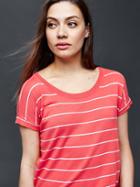 Gap Women Stripe Short Sleeve Dolman Tee - Coral Stripe