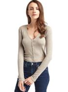 Gap Cozy Modal Ribbed Henley - Taupe Heather