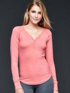 Gap Women Long Sleeve Ribbed Henley - Pink Heart