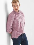 Gap Men True Wash Poplin Mini Tattersall Standard Fit Shirt - Weathered Red