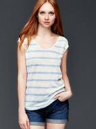 Gap Women Linen Cap Sleeve Stripe Tee - Simply Blue