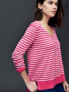 Gap Stripe V Neck Sweater - Pink Stripe