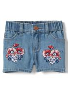 Gap Stretch Floral Embroidery Shorty Shorts - Flower