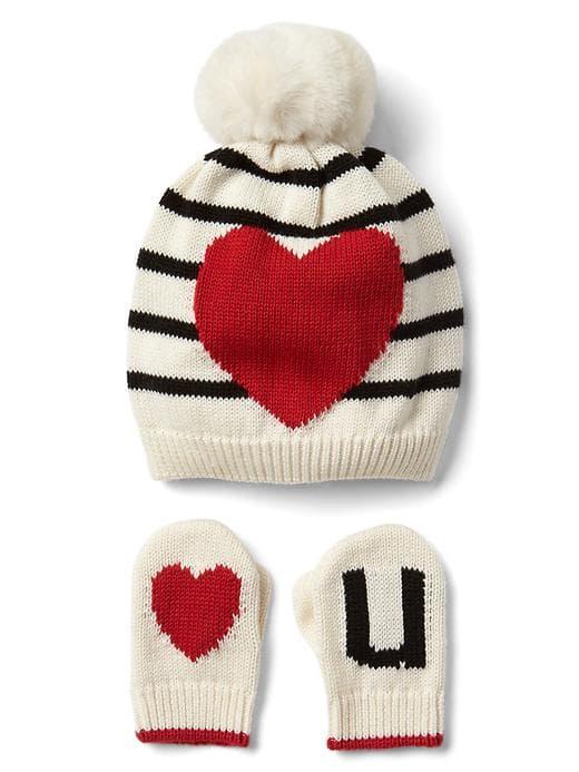 Gap Love You Hat And Mitten Set - Ivory Frost