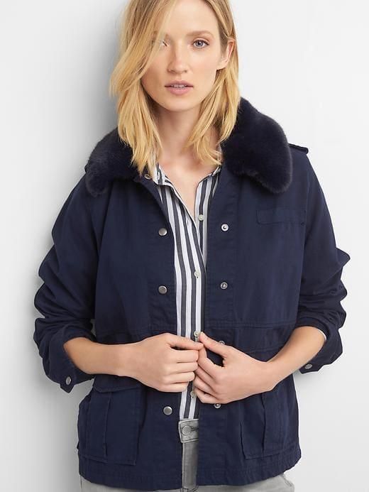 Gap Women Detachable Leopard Collar Utility Jacket - Dark Night